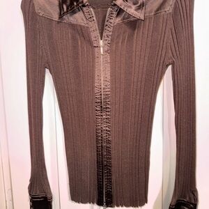 CAbi Brown Ribbed Zip-Up Sweater